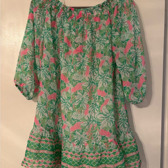 Lilly Pulitzer Just Wing It Maribeth Coverup Green and Pink - Picture 2 of 3